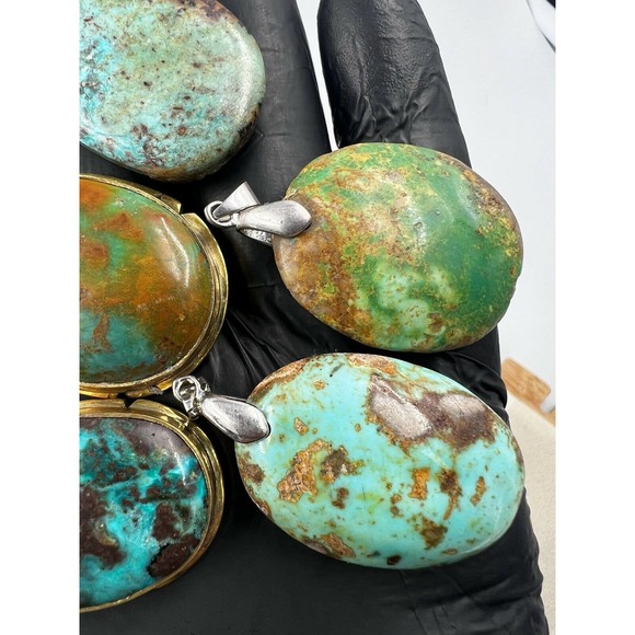 5 Natural Persian Turquoise Pendants Metal Stainless Steel Hook Bulk Lot - Picture 4 of 6